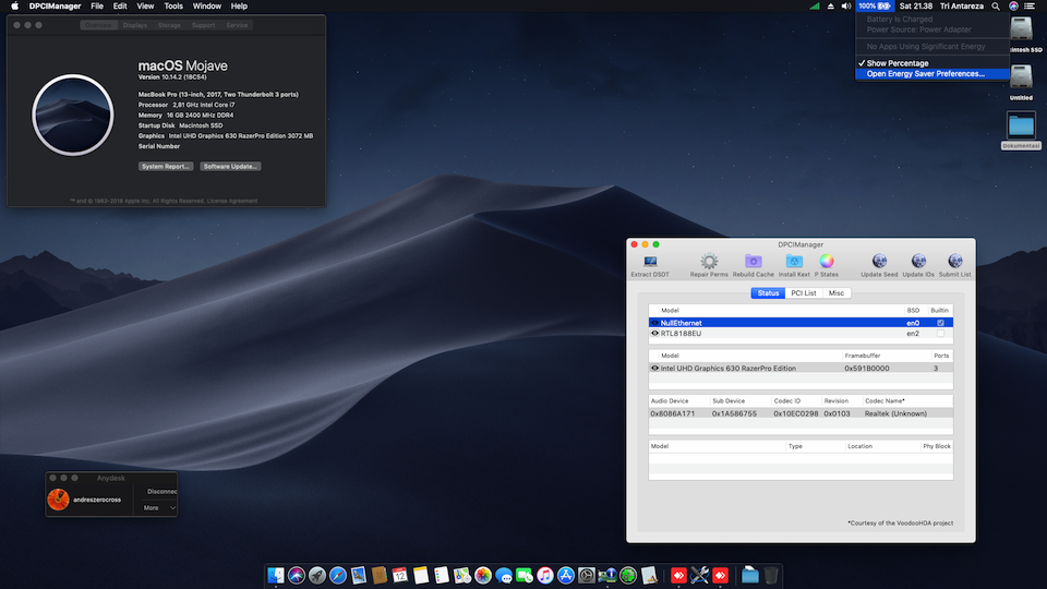 Success Hackintosh macOS Mojave 10.14.2 Build 18C54 at Razer Blade 14 2017